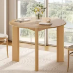 Modern Round Wooden Dining Table for 4 with 3-Leg Base – Brown Finish