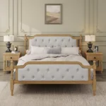 Traditional Style Solid Wood Bed Frame with Upholstered Tufted Headboard - Image 3