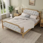 Traditional Style Solid Wood Bed Frame with Upholstered Tufted Headboard - Image 4