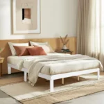 Solid Wood Platform Bed Frame with Wooden Slat Support – White (Queen Size) - Image 2