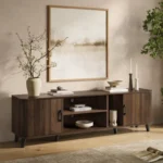 Dark Oak Manufactured Wood 71-Inch Wide TV Console Cabinet – Brown Media Stand for Up to 75-Inch TVs - Image 3