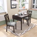 Space-Saving Drop-Leaf Dining Table for 4 with Rubberwood Legs – Brown MDF Top