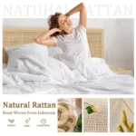 Natural Rattan Queen Size Bed Frame with Wooden Headboard & 4 Storage Drawers – Beige - Image 4