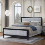 Solid Wood Platform Bed Frame with Fluffy Soft Upholstered Headboard