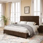 Vertical Grain Solid Wood Bed Frame with Headboard & Spindle Wood Legs