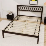 Solid Wood Platform Bed Frame with Upholstered Headboard - Image 2