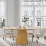 Solid Wood Oval Dining Table for 6 – Pedestal Base, Brown Finish - Image 6