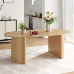 67" Oval Oak Wood Dining Table for 6 with Double Pedestal Base – Brown Finish