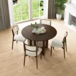 Rattan Style Round Dining Table for 4–6 People – Wooden Pedestal Base - Image 2