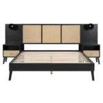 Queen Size Solid Wood Bed with 2 Nightstands – Upholstered Platform Bed Set - Image 4