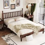Solid Wood Platform Bed with Carved Gourd Spindle Headboard - Image 5