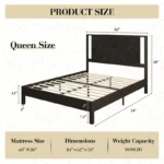 Solid Wood Bed Frame with Herringbone Headboard – Rustic Platform Bed - Image 6