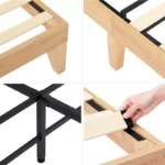 Solid Wood Platform Bed Frame with Natural Rattan Headboard - Image 6