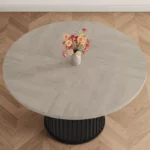Round Wooden Dining Table with Metal Pedestal Base – Black Finish - Image 4