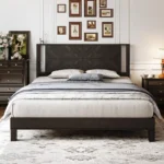 Solid Wood Bed Frame with Herringbone Headboard – Rustic Platform Bed - Image 2