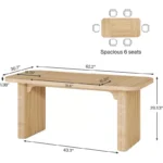 62" Modern Wooden Dining Table for 6 with Double Pedestal Base – Brown Finish - Image 4