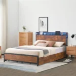 Queen Size Solid Wood Platform Bed Frame with 4 Storage Drawers