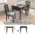 Space-Saving Drop-Leaf Dining Table for 4 with Rubberwood Legs – Brown MDF Top - Image 2