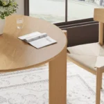 Modern Round Wooden Dining Table for 4 with 3-Leg Base – Brown Finish - Image 4