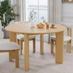 PexFix 52" Solid Wood Round Farmhouse Dining Table for 6 – Natural Yellow Wood Finish - Image 8