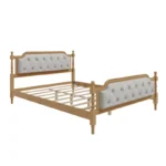 Traditional Style Solid Wood Bed Frame with Upholstered Tufted Headboard - Image 2