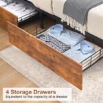 Queen Size Solid Wood Platform Bed Frame with 4 Storage Drawers - Image 3