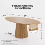 Solid Wood Oval Dining Table for 6 – Pedestal Base, Brown Finish - Image 2