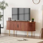 Wood Media Console Table with Storage and Sliding Doors – TV Stand for Up to 80-Inch TVs