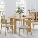 PexFix 52" Solid Wood Round Farmhouse Dining Table for 6 – Natural Yellow Wood Finish - Image 3