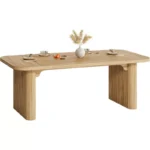 62" Modern Wooden Dining Table for 6 with Double Pedestal Base – Brown Finish - Image 3