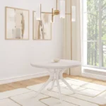 Plank + Beam Verso 47" Solid Wood Round Dining Table for 4 – Multicolor Top with White 4-Leg Base