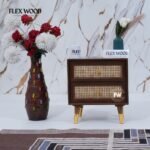 Wooden Cane Bedside Table for Bedroom(Teak finish)