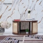 Round Rattan Cane Modern Coffee Table (Teak finish)