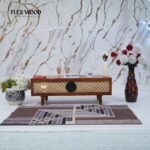 Wooden Rattan Coffee Table for Living Room(Honey finish)