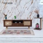 Modern Rattan Cane Tv Unit(Teak finish)