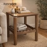 Lotus solid mango wood Bedside Table for Bedroom(teak finish)