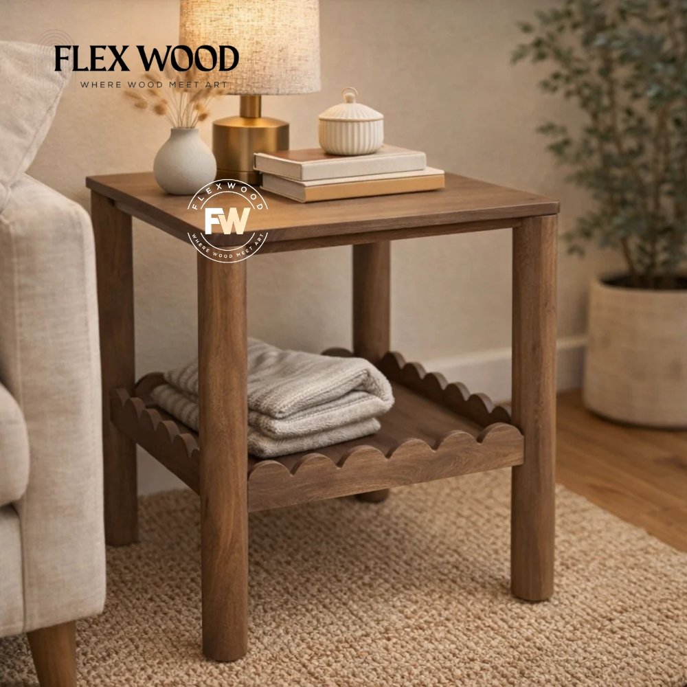 1 Lotus solid mango wood Bedside Table for Bedroom(teak finish) - Image 1