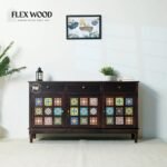 Sheesham Wood Sideboard in Walnut Finish with Tiles