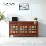 Sheesham Wood Sideboard in Honey Finish with Tiles