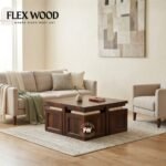 Reid solid wood Coffee Table  with 4 stool ( walnut finish)