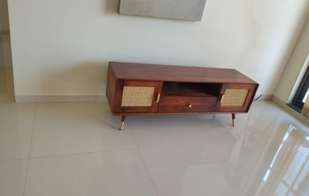 Modern Rattan Cane Tv Unit(Teak finish) photo review