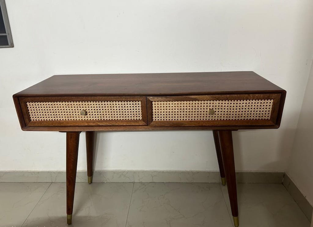 Boston solid wood Rattan cane Console Table(Teak finish) photo review