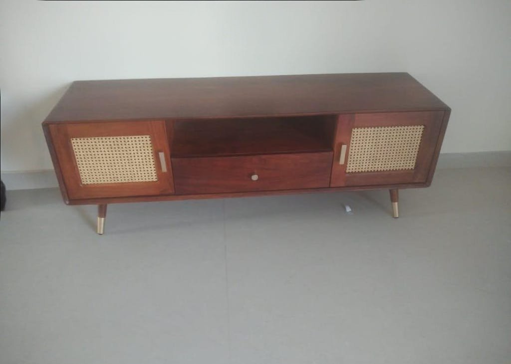 Modern Rattan Cane Tv Unit(Teak finish) photo review