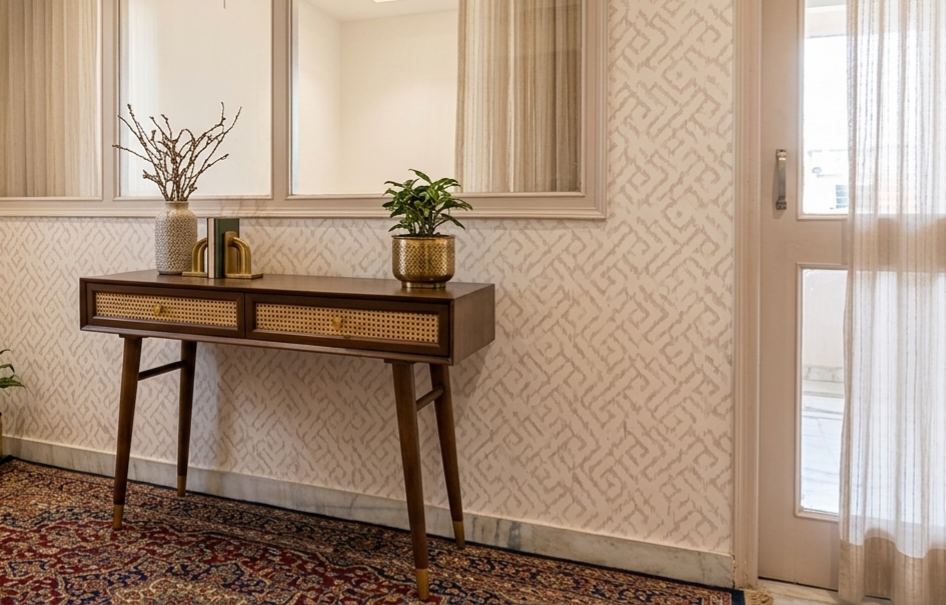 Boston solid wood Rattan cane Console Table(Teak finish) photo review
