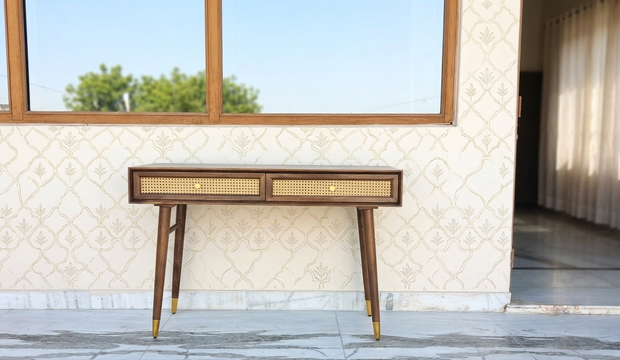 Boston solid wood Rattan cane Console Table(Teak finish) photo review