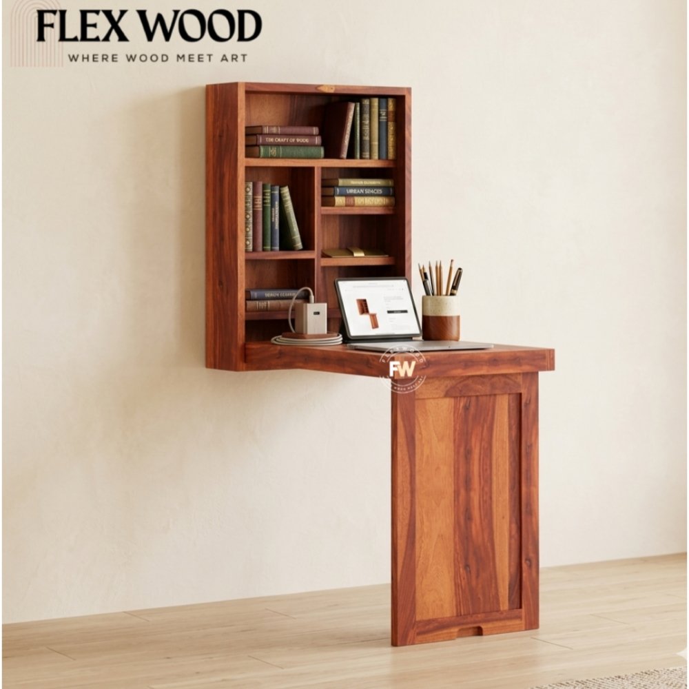 2 Holder Wall mount folding Study Table(honey finish) - Image 1