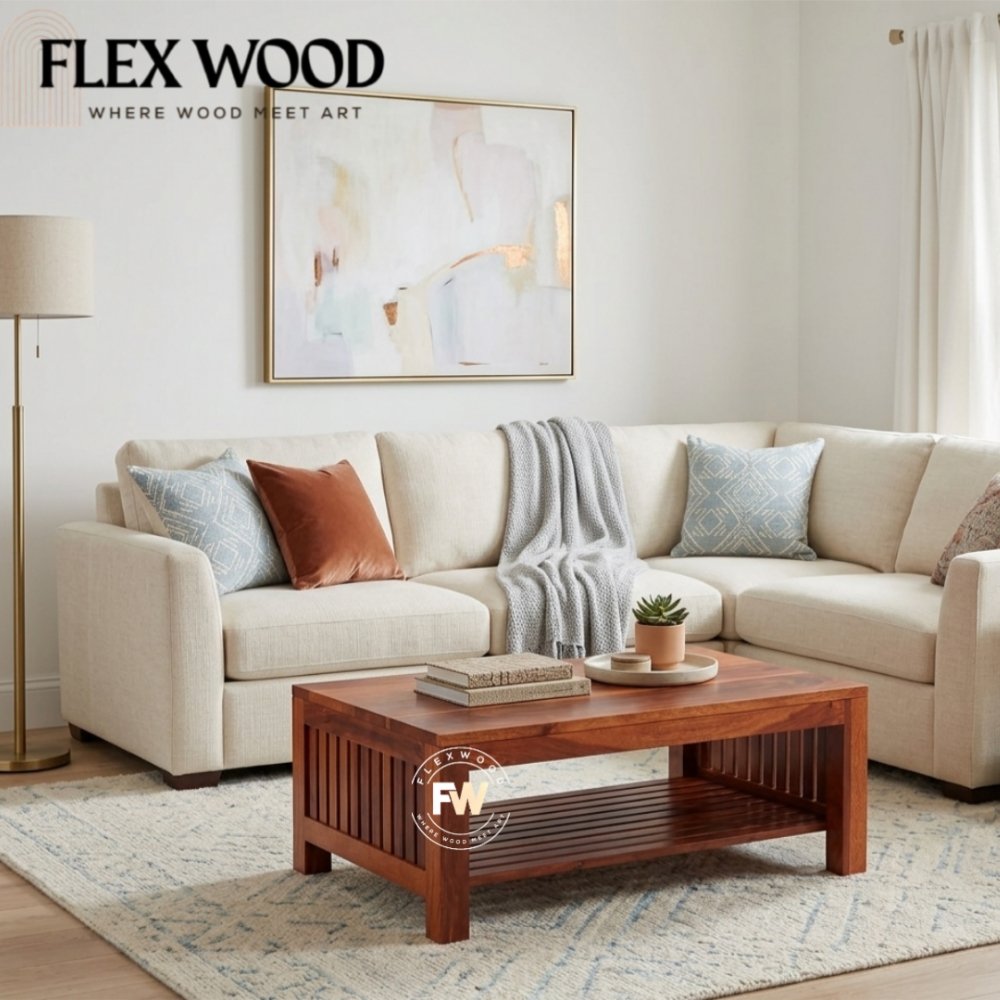 2 Aura solid wood Coffee Table for Home(honey finish) - Image 1