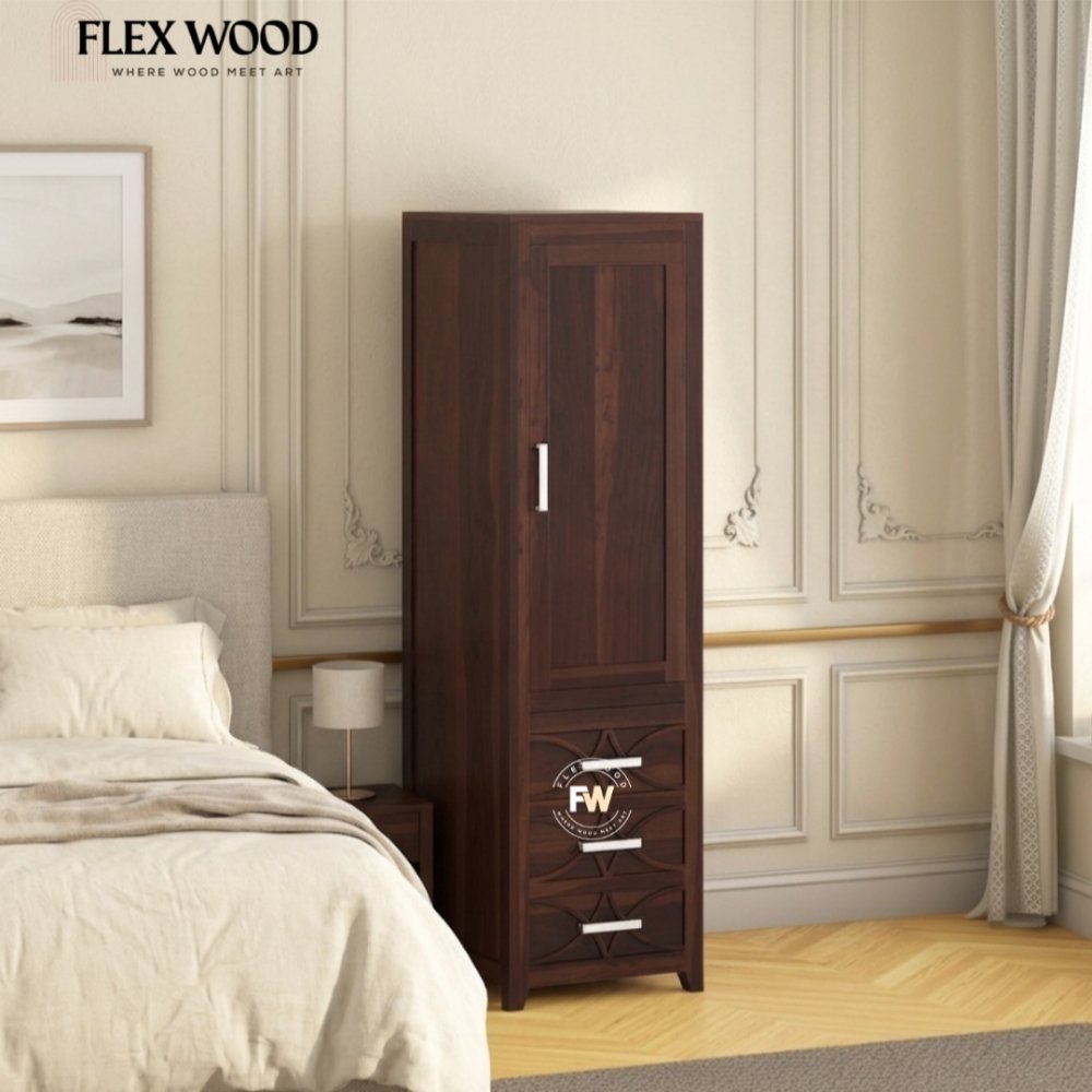 2 Smika solid wood 1 dor wardrobe (walnut finish) - Image 1