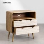 Solid Mango wood Chest of Drawer With 2 Hand Carved Drawer - Image 4