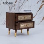 Wooden Cane Bedside Table for Bedroom(Teak finish) - Image 3
